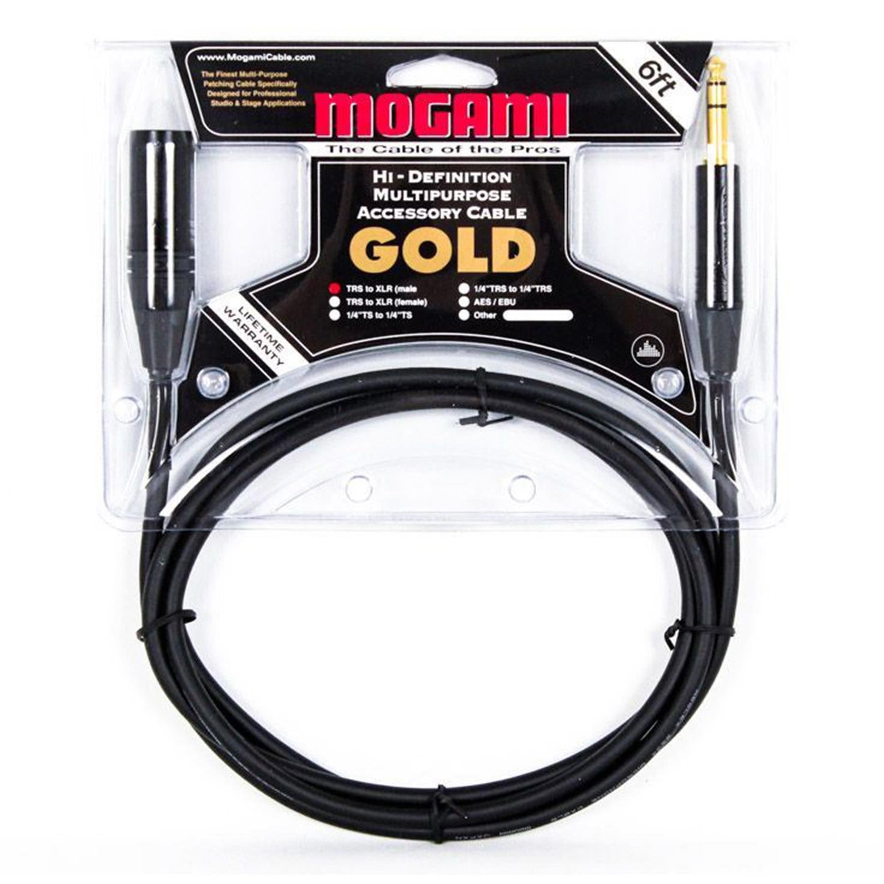 Mogami 6-foot Gold TRS-XLRM Cable for Powered Speakers XLR Male