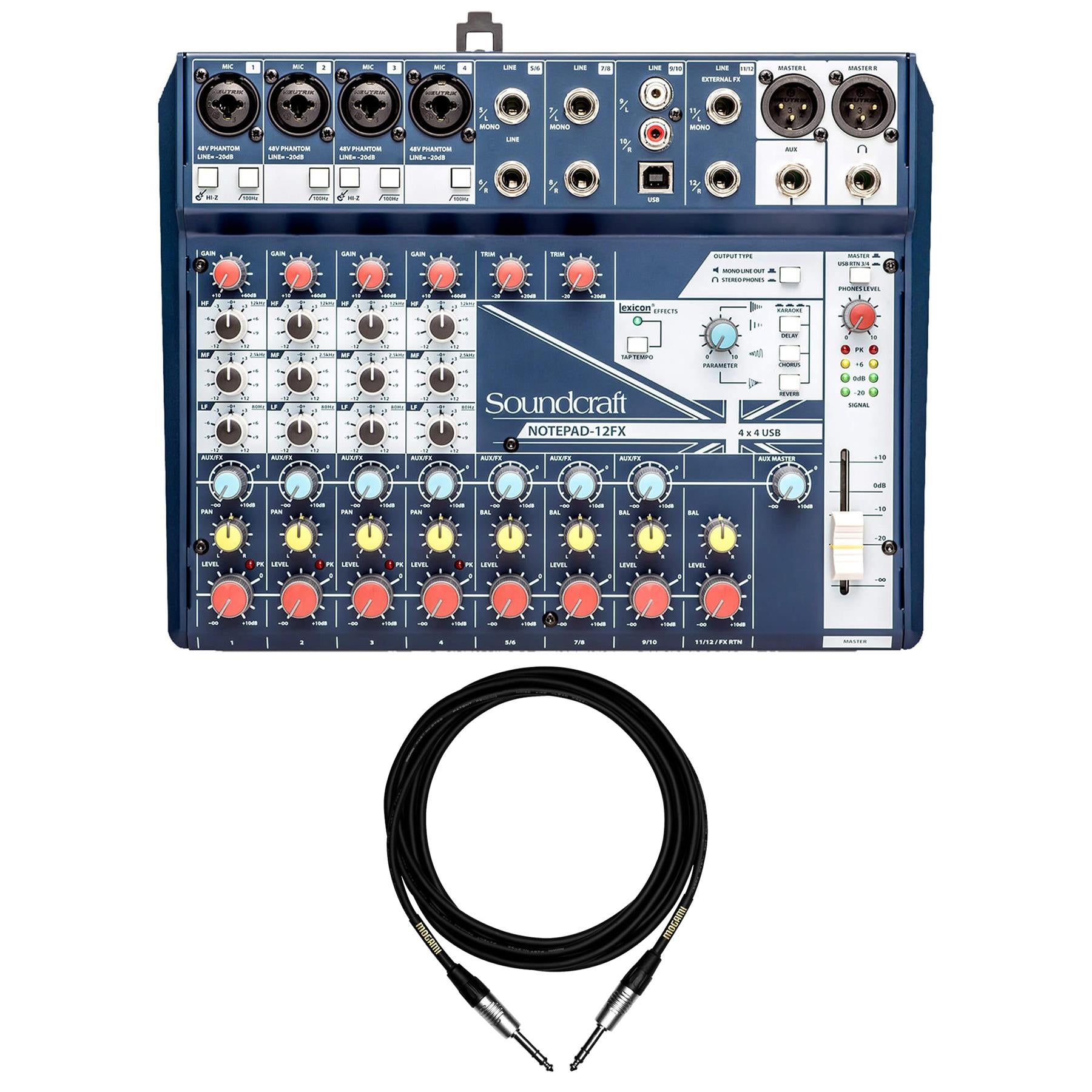 Soundcraft　Notepad　Pro　Mixer　12FX　Mogami　Pixel　w/　–　TRS　Bundle　Cables　1/4