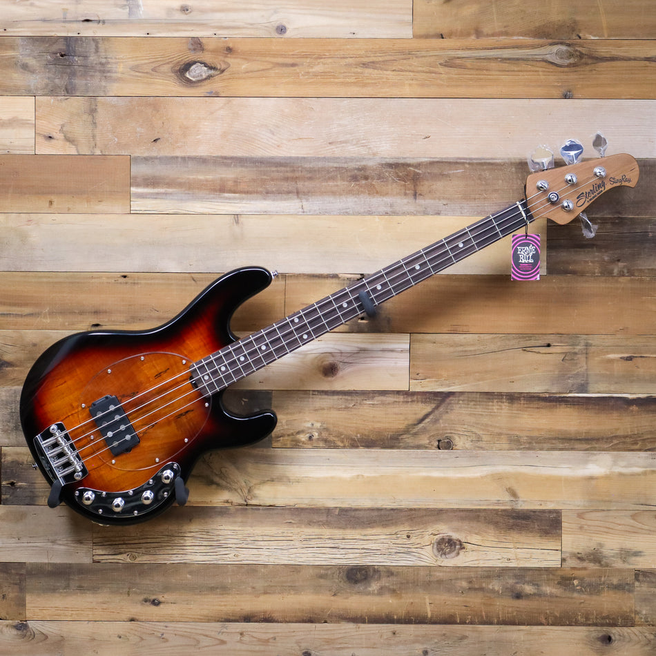 B-Stock Sterling by Music Man StingRay RAY34 in Spalted Maple 3-Tone Sunburst