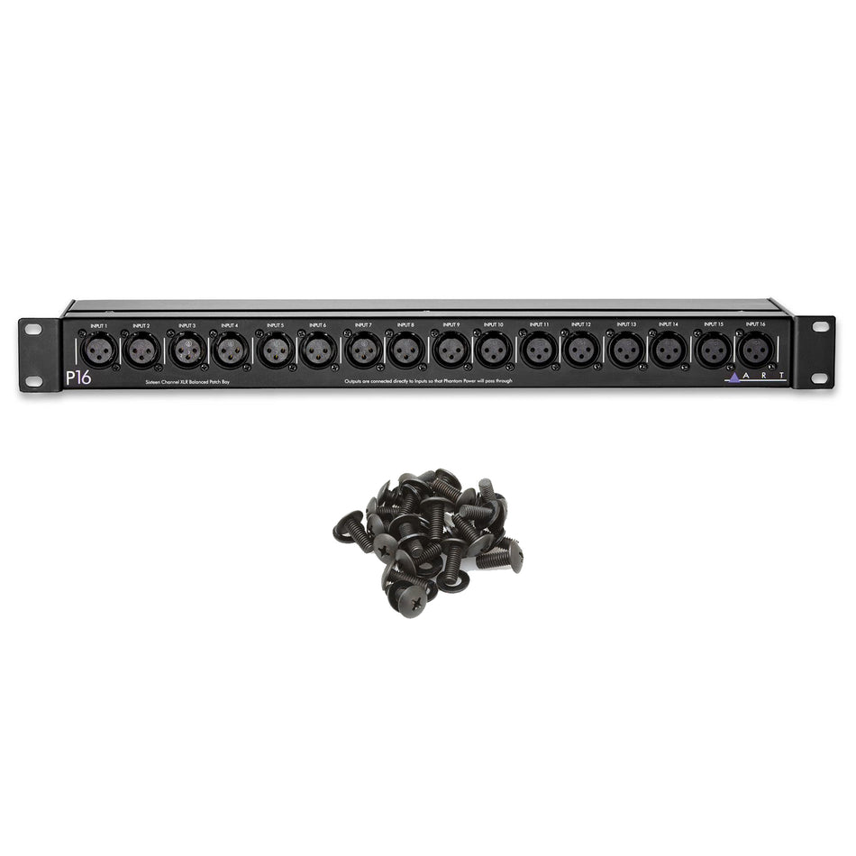 ART P16 16-Point XLR Balanced Patchbay bundle with Rack Screws