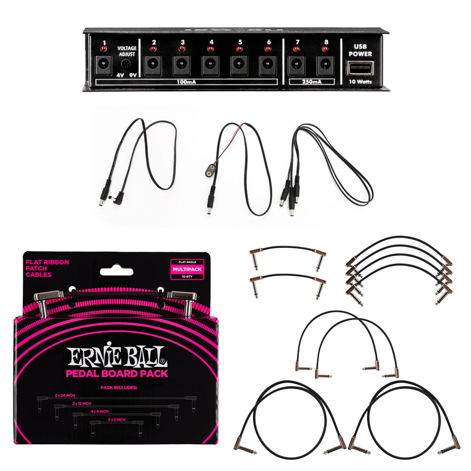 ART ISO-8U Pedalboard Power Supply Bundle with Ernie Ball Pedal Board Multi-Pack