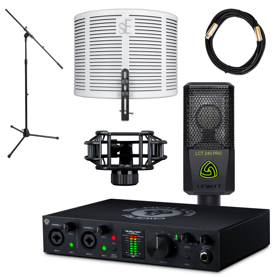 Black Lion Revolution 2x2 Bundle with Lewitt LCT 240 Pro, Reflexion Filter, Stand, Cable