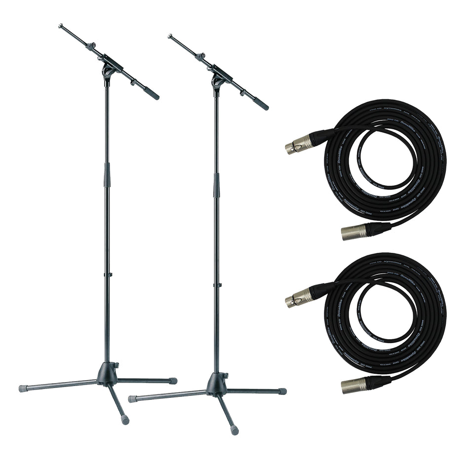 K&M 27195 Mic Stand 2-Pack bundle with (2) 30-foot Pro Co EXMN-30 XLR Cables