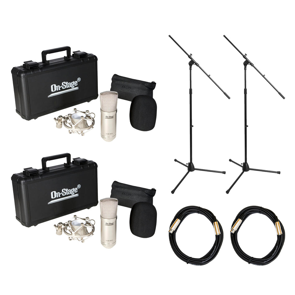 Stereo Pair of On-Stage AS800 Condenser Microphones bundle with (2) XLR Cables