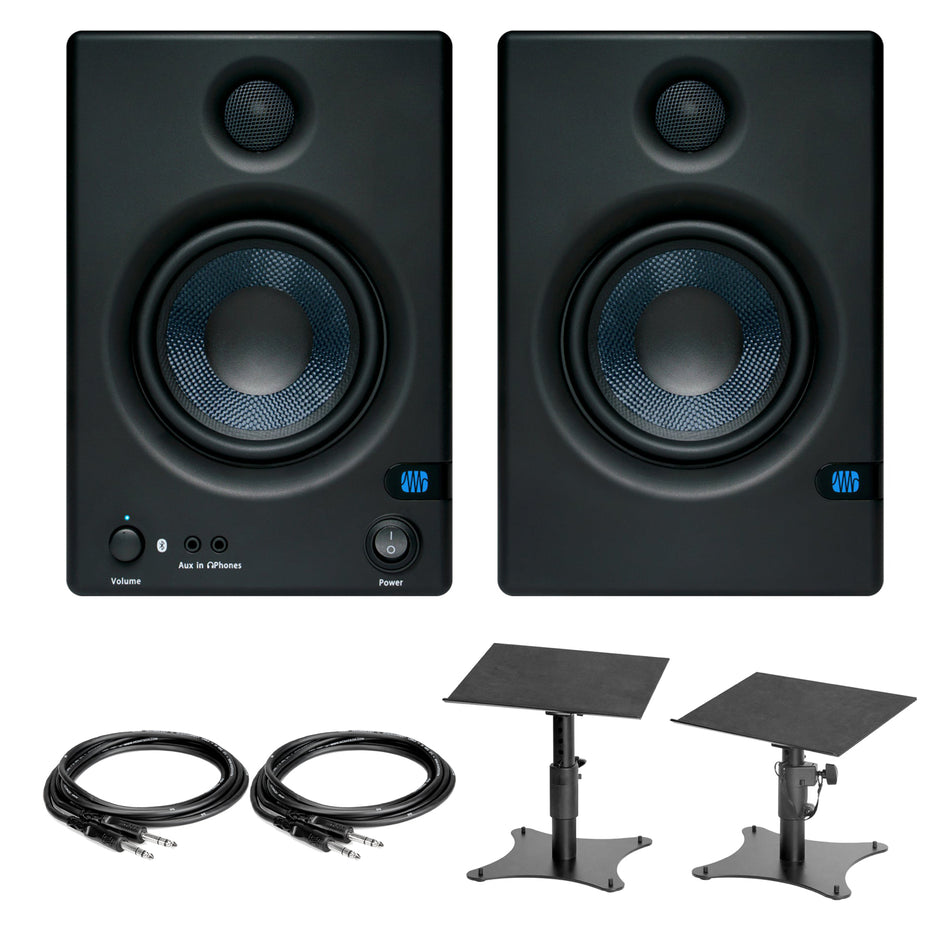 PreSonus E5 BT 5-inch Studio Monitors Bundle with TRS Cables & Desktop Stands