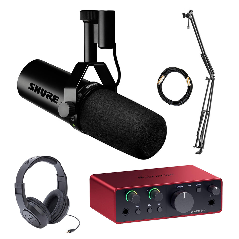 Shure SM7dB Microphone Bundle with Scarlett Solo, Desktop Boom Stand, Headphones