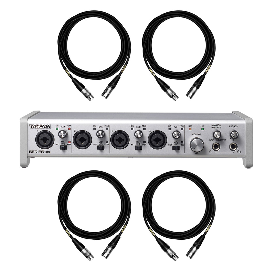 Tascam Series 208i USB Audio Interface Bundle with Mogami XLR Cables