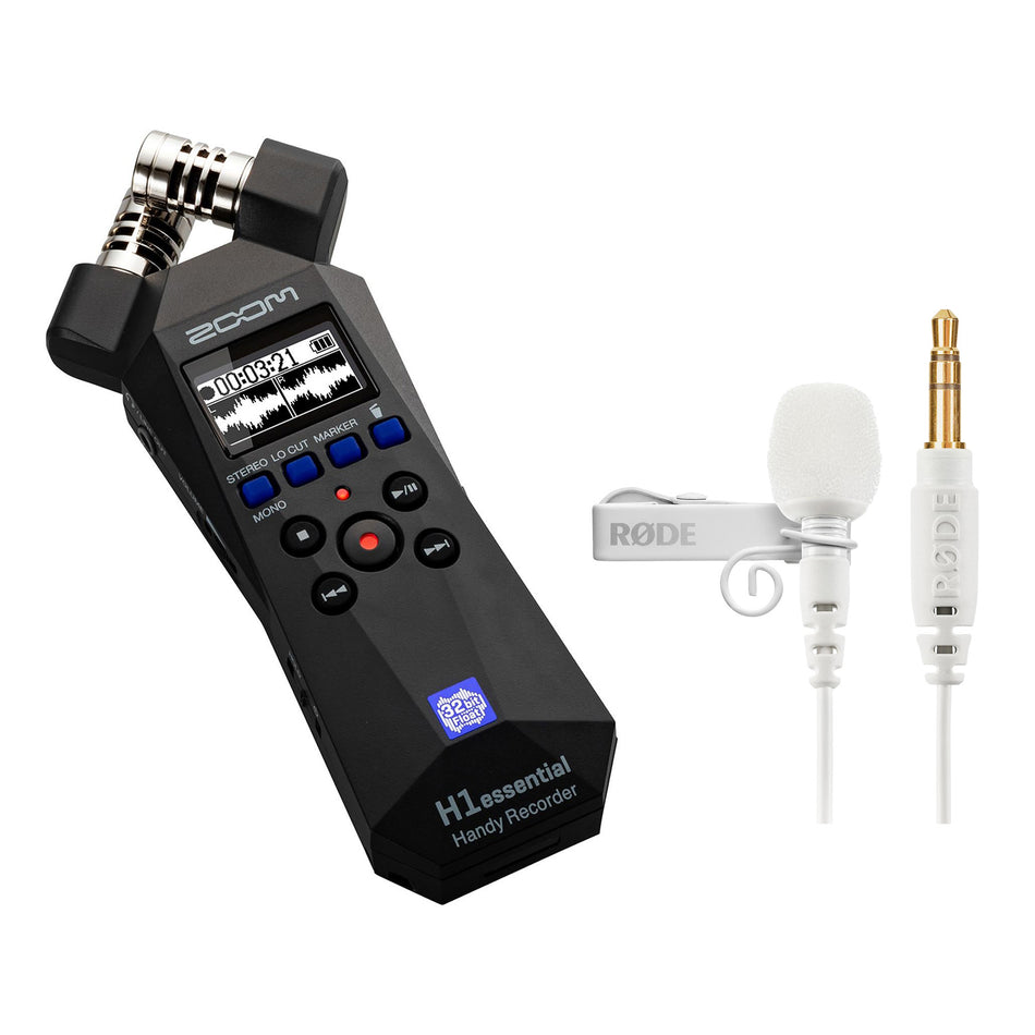 Zoom H1essential Digital Recorder Bundle with White Rode Lavalier GO Microphone