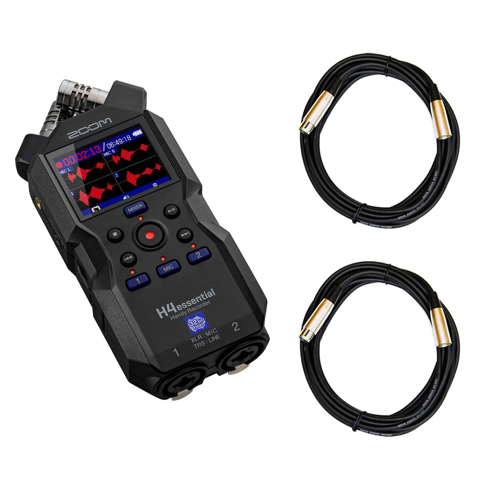 Zoom H4essential Digital Recorder Bundle with 20-foot XLR Microphone Cables