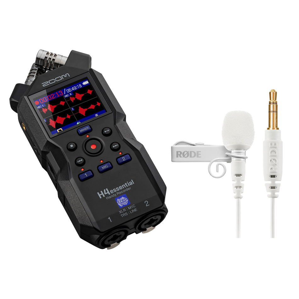 Zoom H4essential Digital Recorder Bundle with White Rode Lavalier GO Microphone