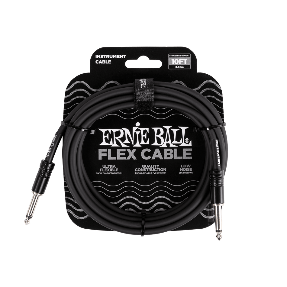 Ernie Ball 6434 10-Foot Black Flex 1/4" TS Straight/Straight Instrument Cable