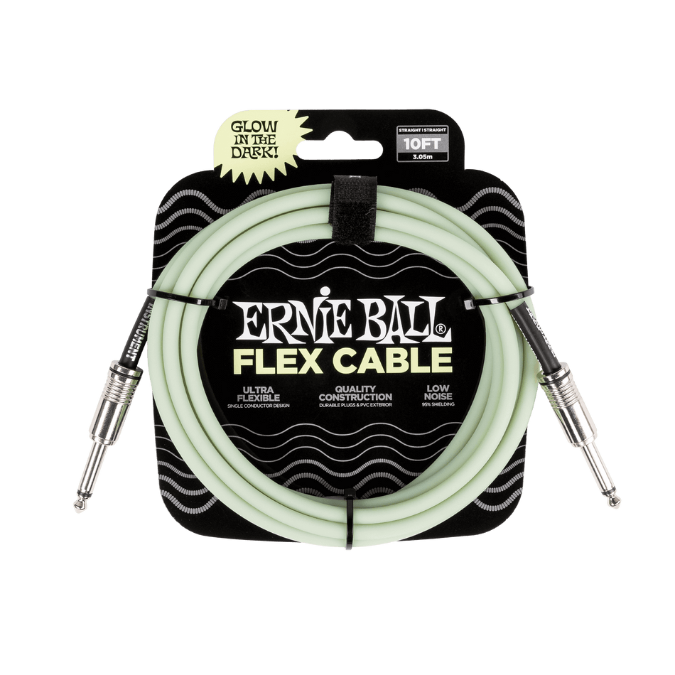 Ernie Ball 6437 10-Foot Glow In Dark Flex 1/4" TS Instrument Cable