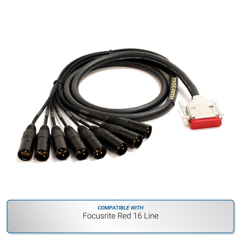 Mogami Gold 10-foot DB25 to XLRM Analog Snake for Focusrite Red 16 Line