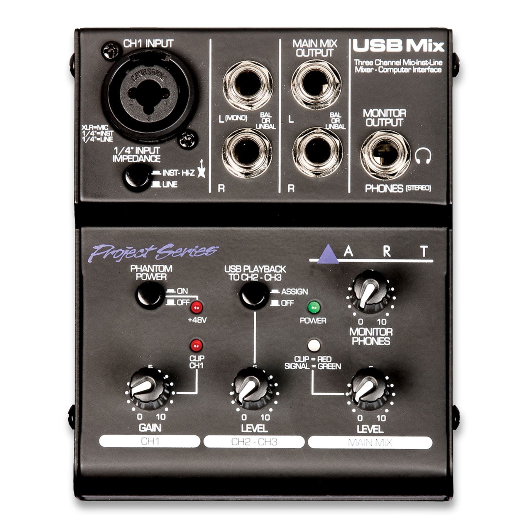 ART USB Mix Project Series 3-Channel Microphone Instrument Line Mixer USBMix