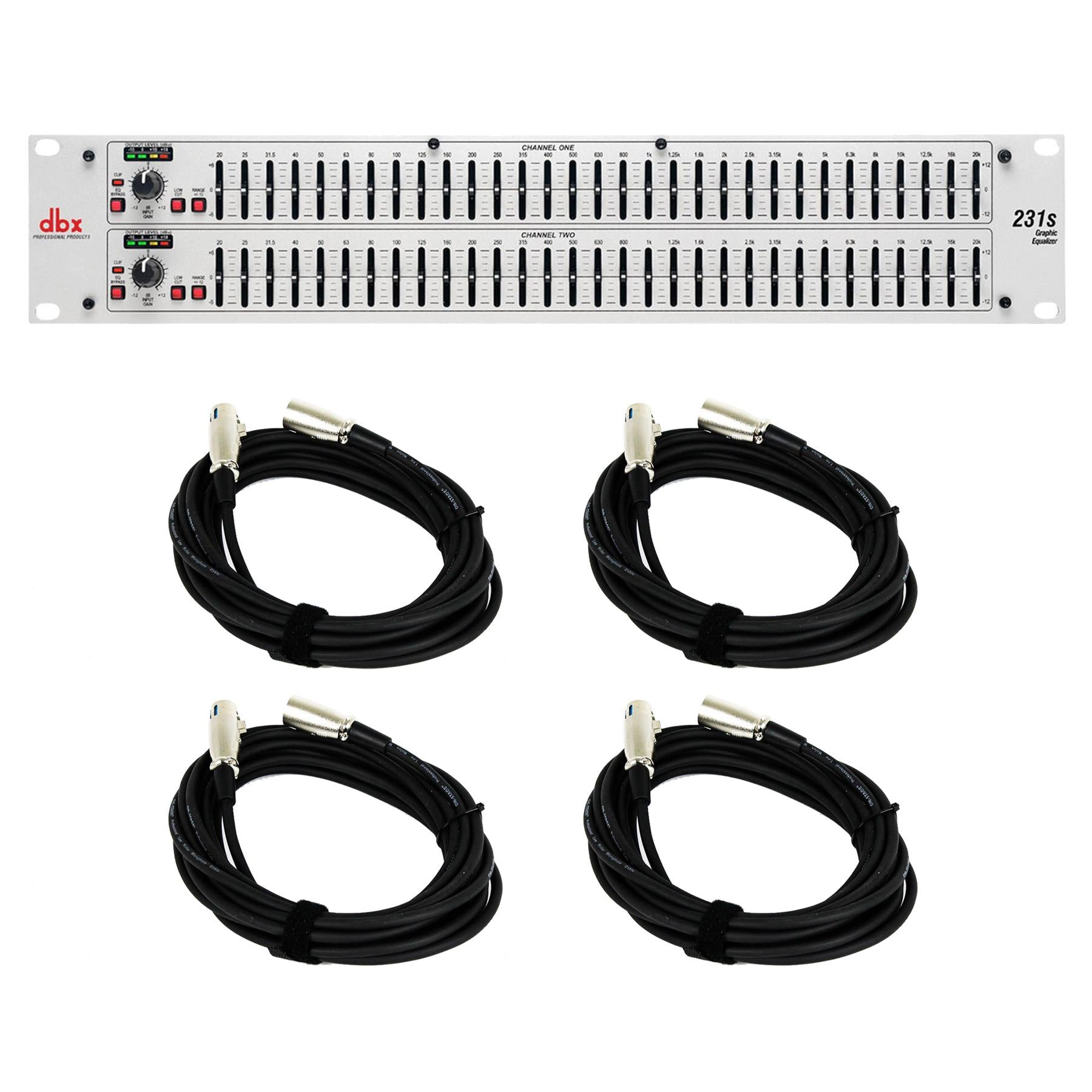 DBX 231S Graphic Equalizer w/ 4 20-foot XLR Cables Bundle - Pixel